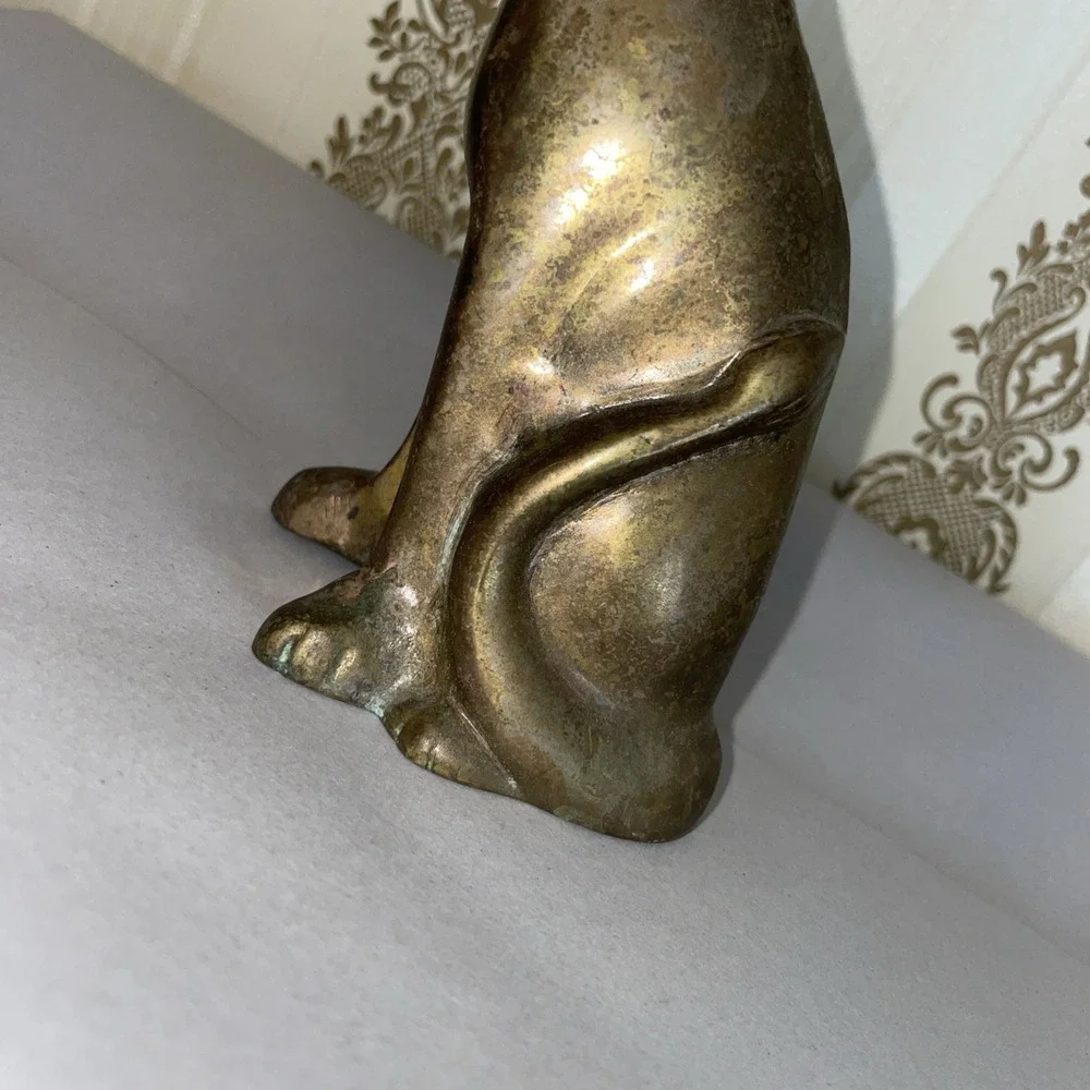 Vintage Solid Brass Siamese Cat‎ Slender Sleek Stylized Head Tilt 7